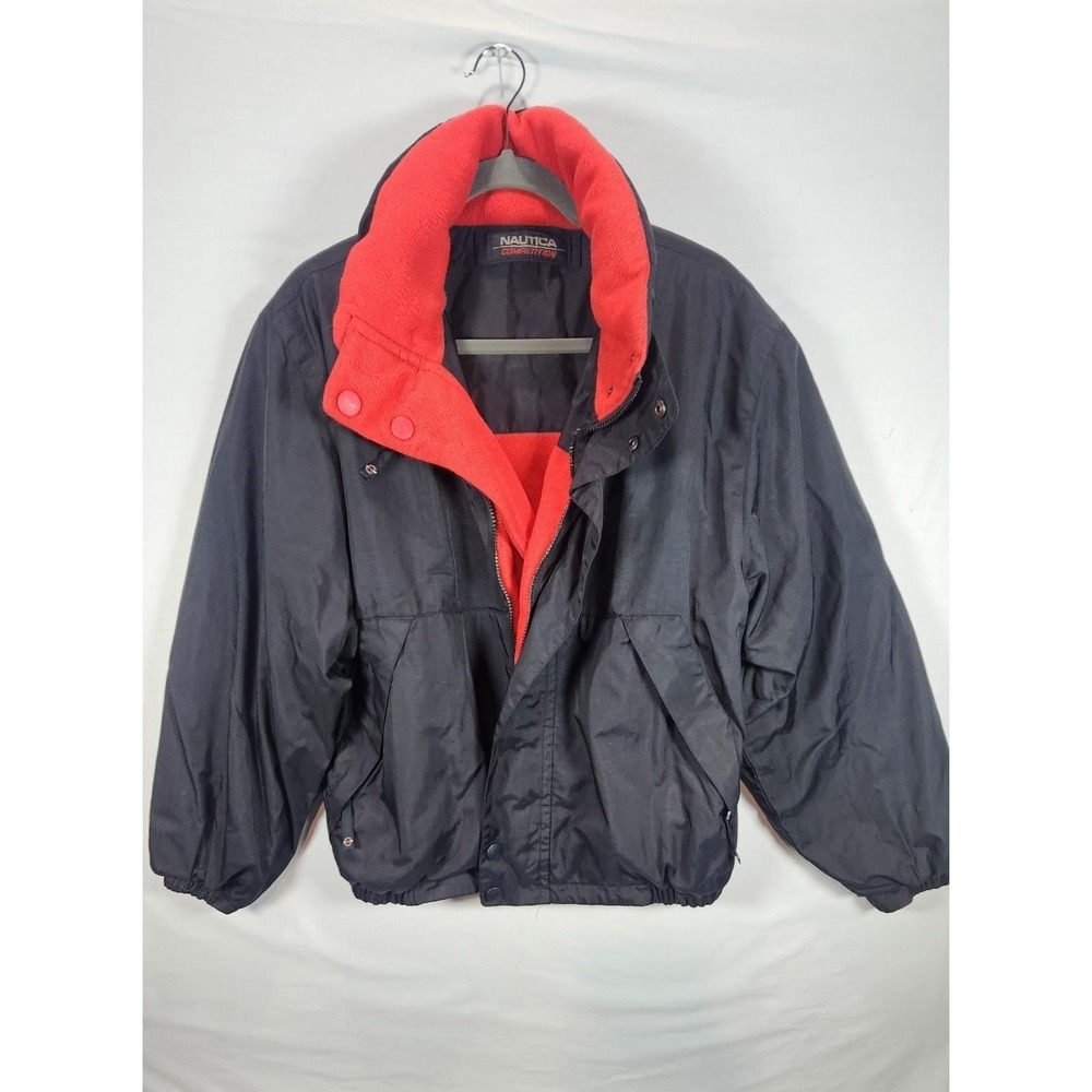 Vintage 90s Nautica Competition Jacket Mens M Spellout Sailing Coat Black Red